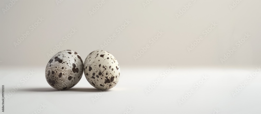 Aufkleber close up of two quail eggs on a white background with copy space image