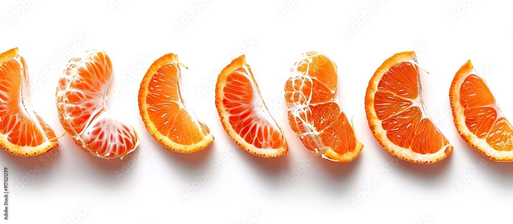 Poster Isolated tangerine slices on a white background with a clipping path for copy space image