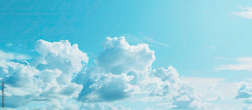 Poster scenic blue sky with fluffy white clouds in a copy space image