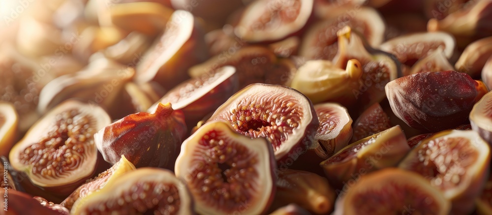 Poster Sweet vegetarian food displayed in a pile of dehydrated figs creating an appetizing presentation with copy space image