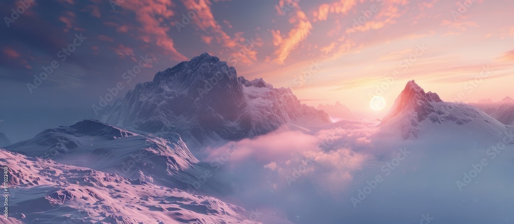 Poster morning sunrise illuminating the mountains creating a captivating scene with copy space image