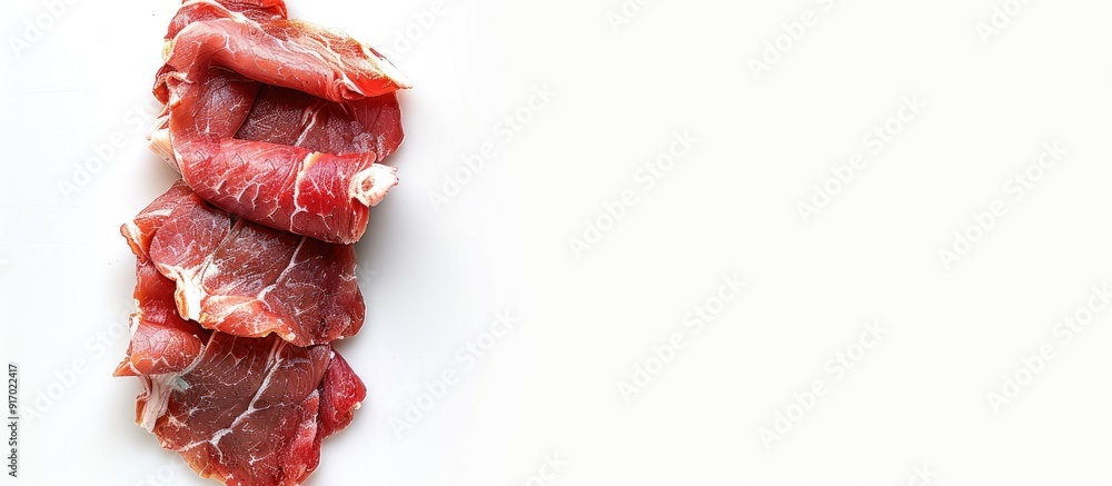 Poster A Stock Photo featuring pork meat on a white background with ample copy space image