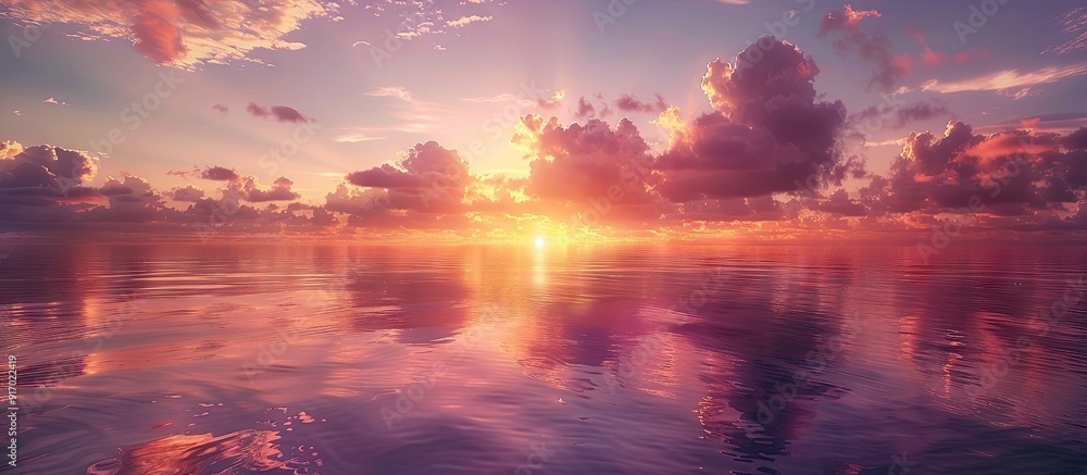 Poster Dawn breaks over the horizon in a beautiful display offering a stunning copy space image