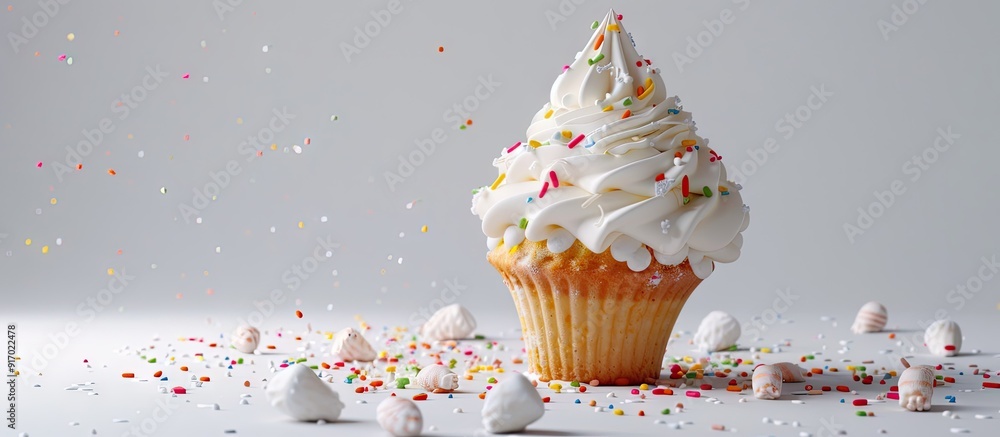 Poster A sugary dessert on a plain white backdrop with space for text or imagery. . image with copy space
