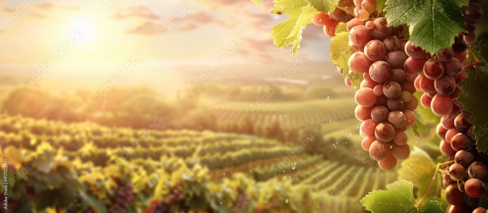 Poster a vineyard producing grapes for wine production with a scenic background perfect for copy space imag