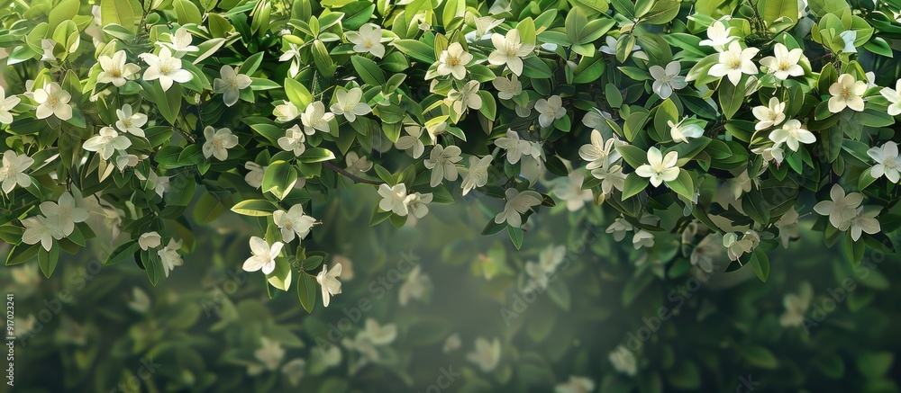 Poster the beautiful jasmine tree in the garden provides a lovely backdrop for photos with a copy space ima