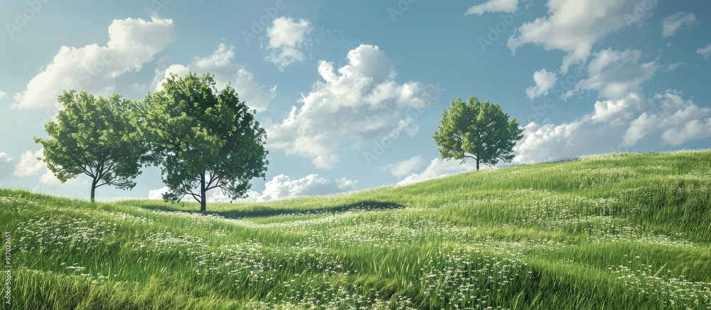 Poster Hillside with trees providing a scenic view with a vast copy space image