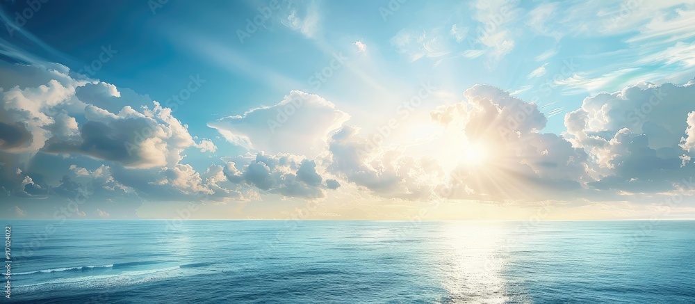 Poster scenic summer ocean view with a picturesque sky ideal for vacation concepts featuring sunlight and b
