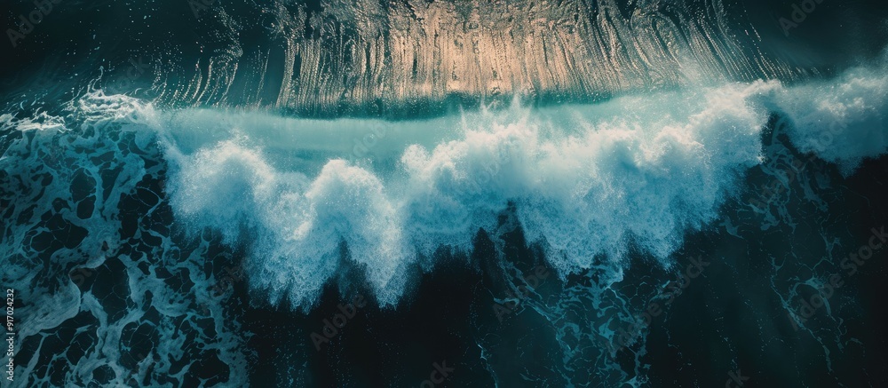 Poster ocean wave breaker captured from above in a stunning copy space image