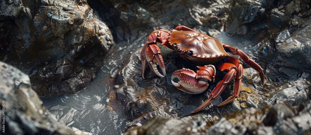 Aufkleber Rocky surface with a crab on it in a copy space image