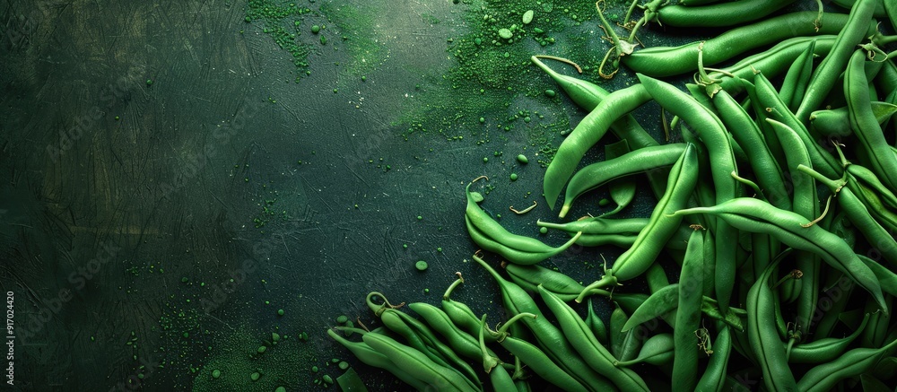Poster fresh green beans displayed at a market stall in udine with a blank area for inserting images. . ima