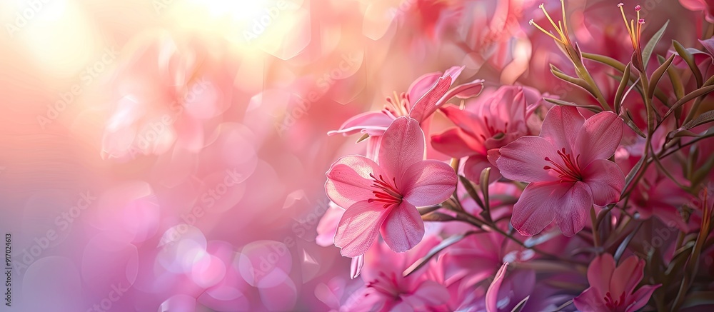 Poster vibrant pink blooms bursting with color in a copy space image