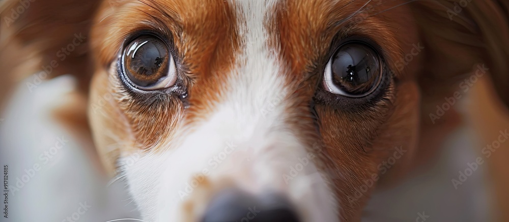 Poster Close up of a porcelain dog with eye to eye contact in a photo with a clean unobstructed background for potential use as a copy space image