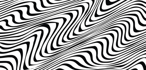 Trendy abstract wavy backgrounds. Seamless striped patterns. Diagonal, vertical, deformed lines and ripples. Geometry optical effects. Fashion print for textile and fabric.  curved line patterns