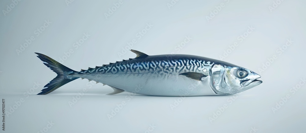Poster Mackerel fish displayed alone on a plain white background ideal for copy space image