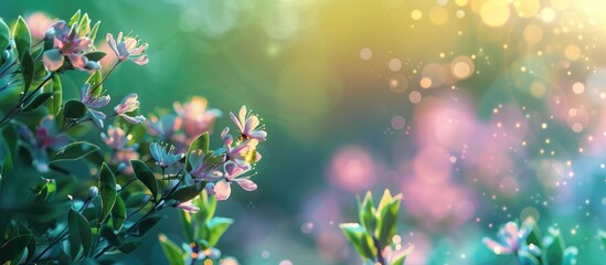 Flower pollens with a blurred green and purple backdrop provide a lovely copy space image