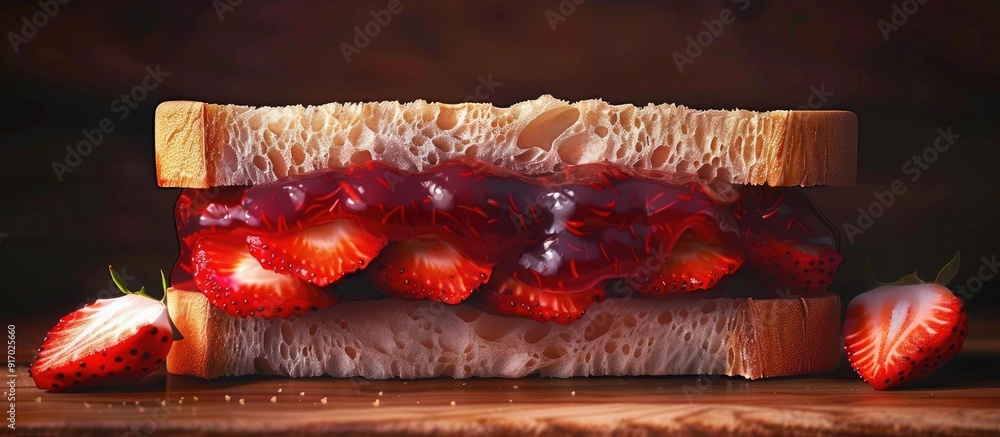 Poster sandwich with strawberry jam filling. . image with copy space