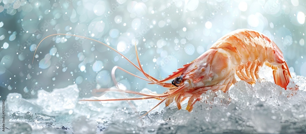 Poster shrimp displayed on ice with copy space image available at market