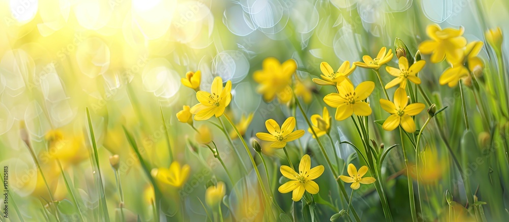 Poster wild yellow gagea lutea flowers in a natural setting with ample copy space image
