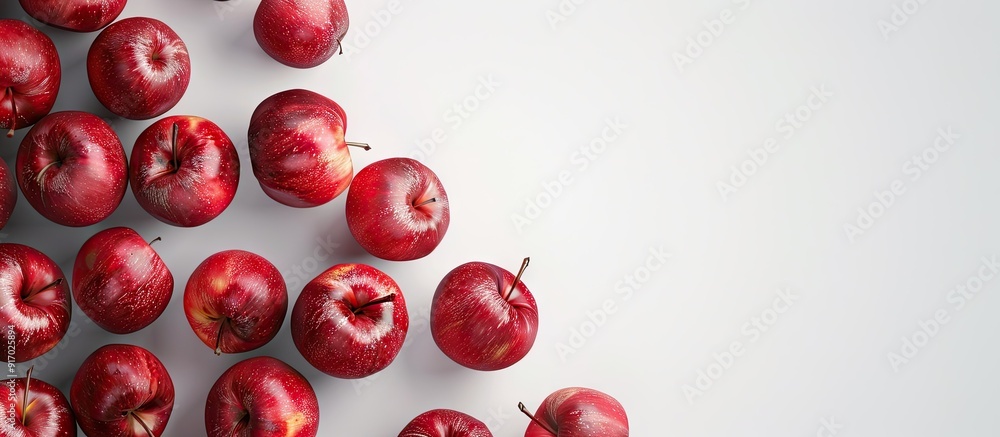 Poster Red apples displayed on a white backdrop with copy space image