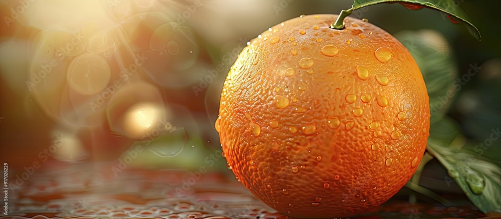 Aufkleber Close up of an orange fruit in an orange farm setting with ample copy space image