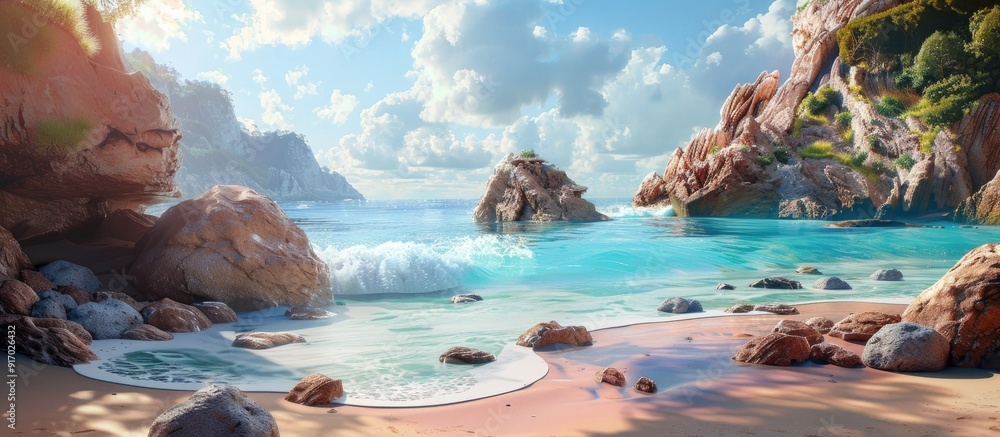 Poster scenic seashore with stunning rocks and a stunning view creating a picturesque copy space image