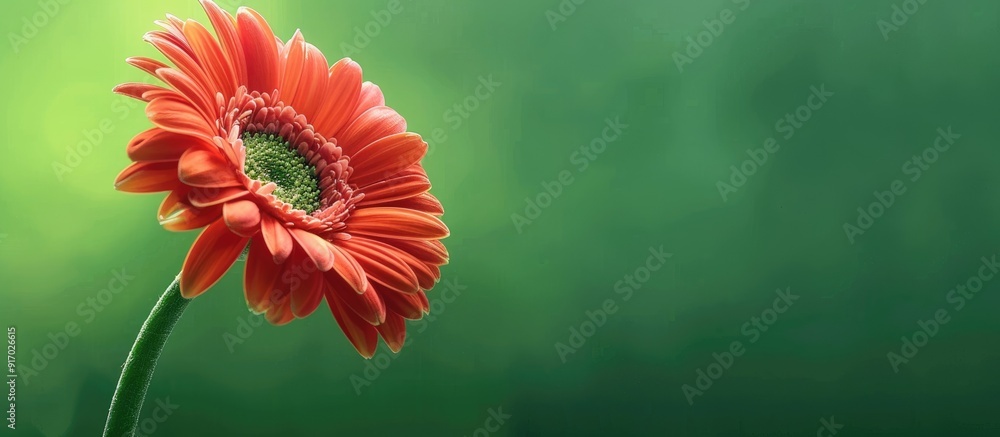 Poster gerbera flower displayed on a vibrant green backdrop with copy space image