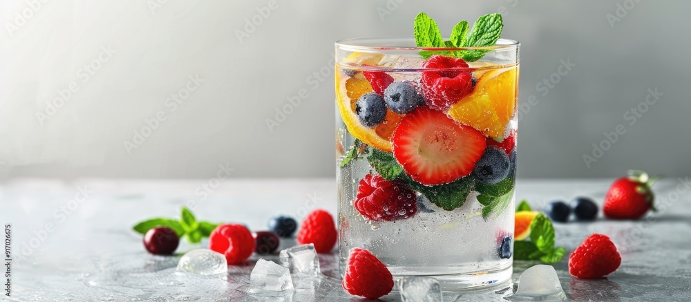 Poster refreshing detox water with a mix of fresh summer fruits like berries and citrus perfect for a light