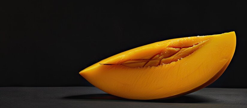 Slice a ripe half of a fresh yellow Banganapalli mango with a copy space image available
