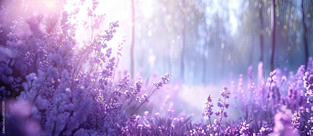 Aufkleber Soft purple flowers of the sleep grass in a spring forest create a charming scene with copy space image