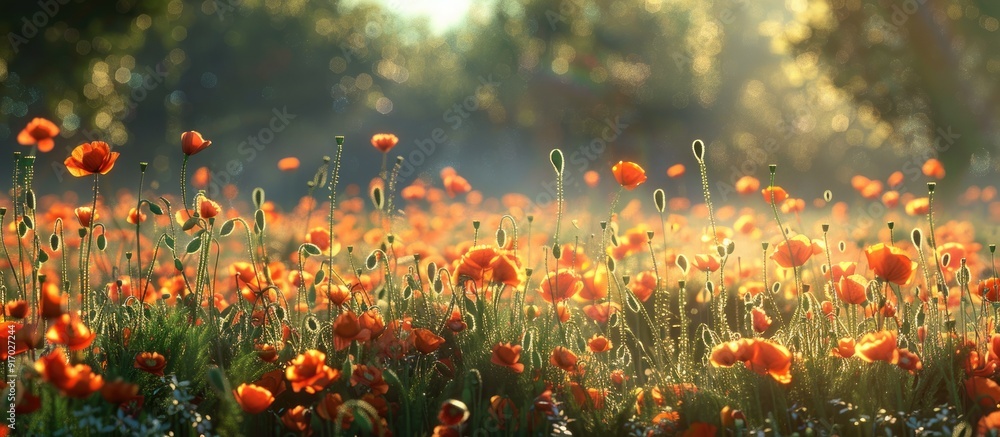 Aufkleber field filled with wild poppies showcasing their vibrant blooms against a tranquil backdrop ideal for