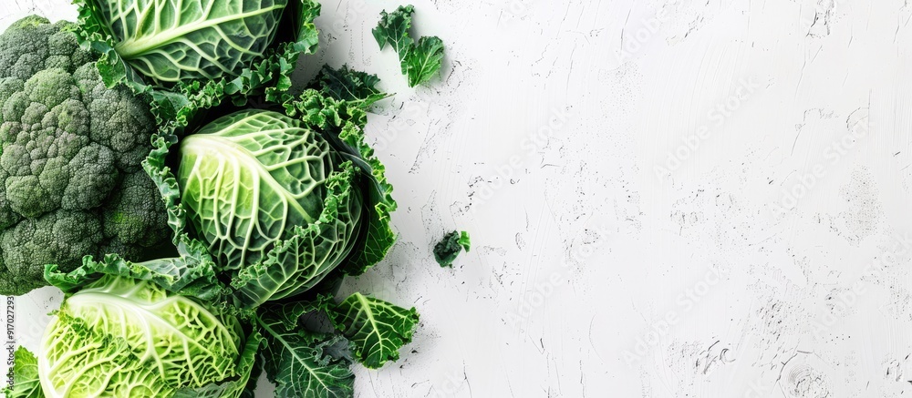 Poster savoy cabbage kale a green leafy vegetable on a white background with copy space image
