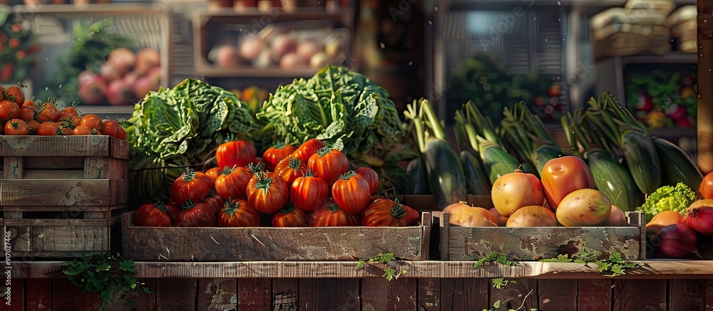 Leinwandbilder fresh vegetables on display in a market setting with copy space image available
