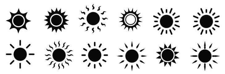 Yellow sun vector icon set. Isolated sunshine icon vector design