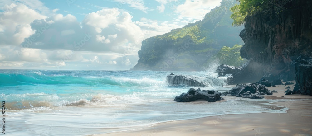 Poster scenic beach coastline with a captivating copy space image
