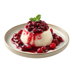 Front view of Rote Grütze with a berry compote featuring red berries and isolated on a white transparent background
