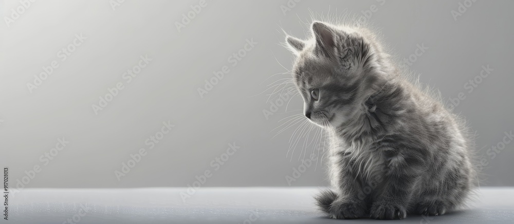 Poster A Siberian breed kitten gray in color with a copy space image
