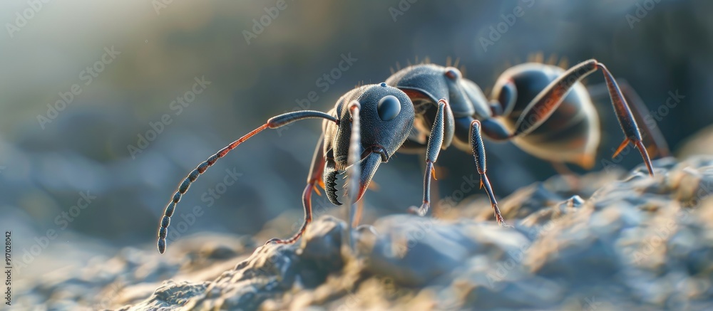 Aufkleber Close up of a solitary ant in macro view with abundant copy space image available