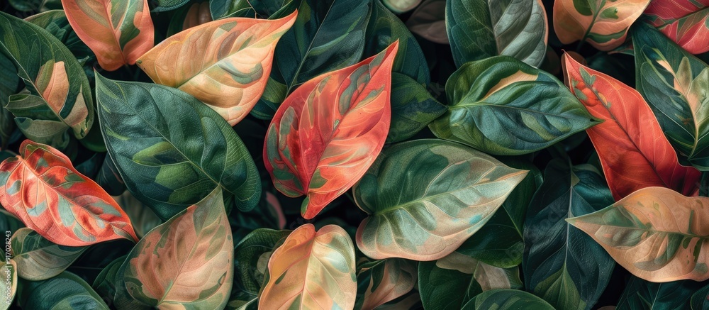 Poster Variegated leaves create an attractive backdrop for the copy space image