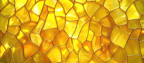 Vibrant yellow stained glass backdrop with a variety of shapes and a copyspace image