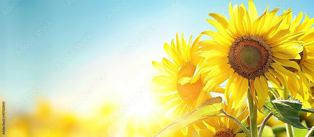 Poster summer sunflowers in bright yellow bloom adding a burst of color to the copy space image