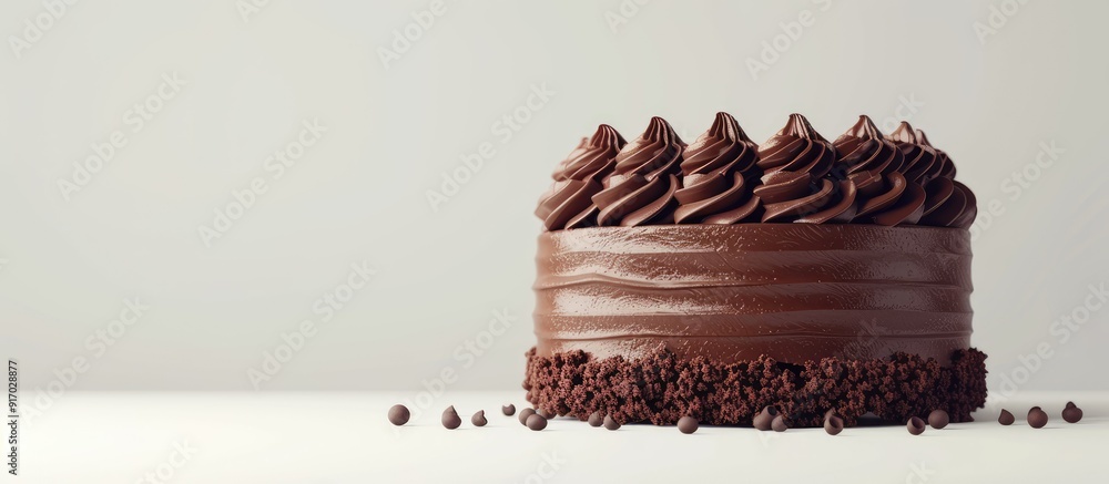 Aufkleber A chocolate cake displayed on a white backdrop with room for text or other graphics in the frame. . image with copy space