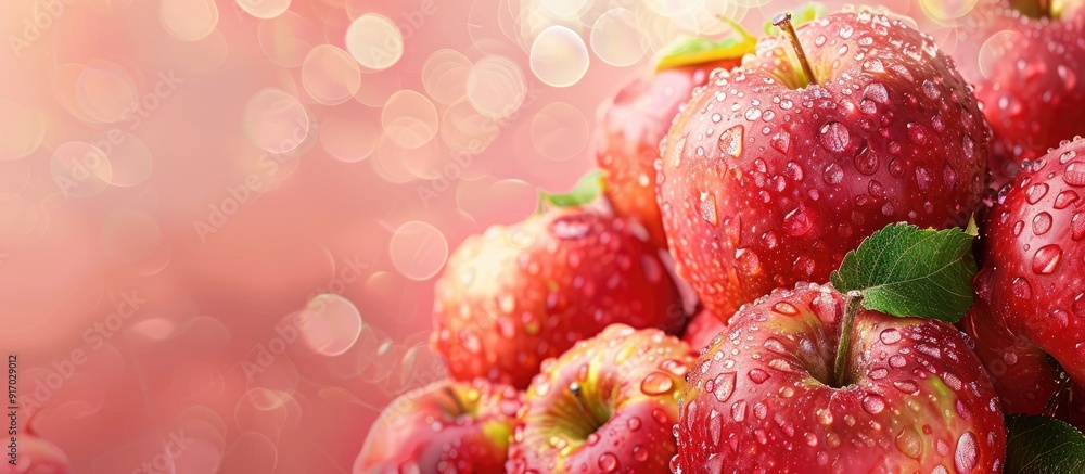 Poster fresh and delicious apples with water droplets showcase a tempting appearance ideal for food and dri