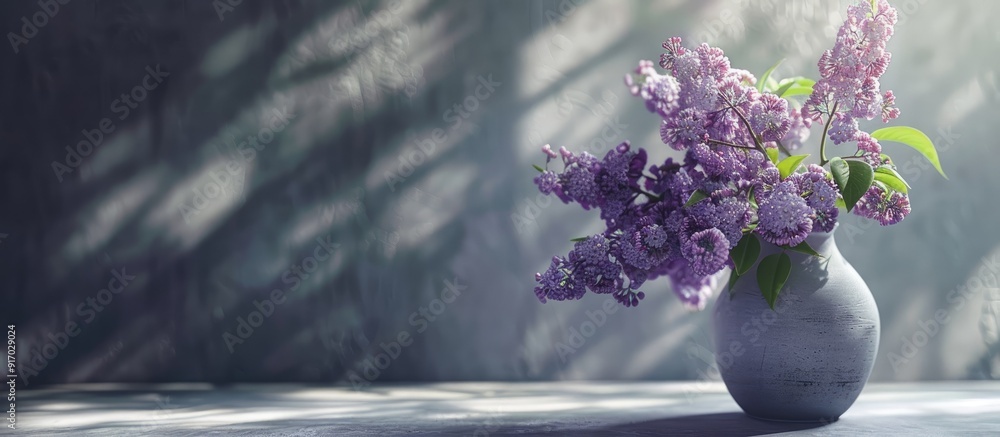 Poster Close up of a lilac branch in a vase on a table with copy space image