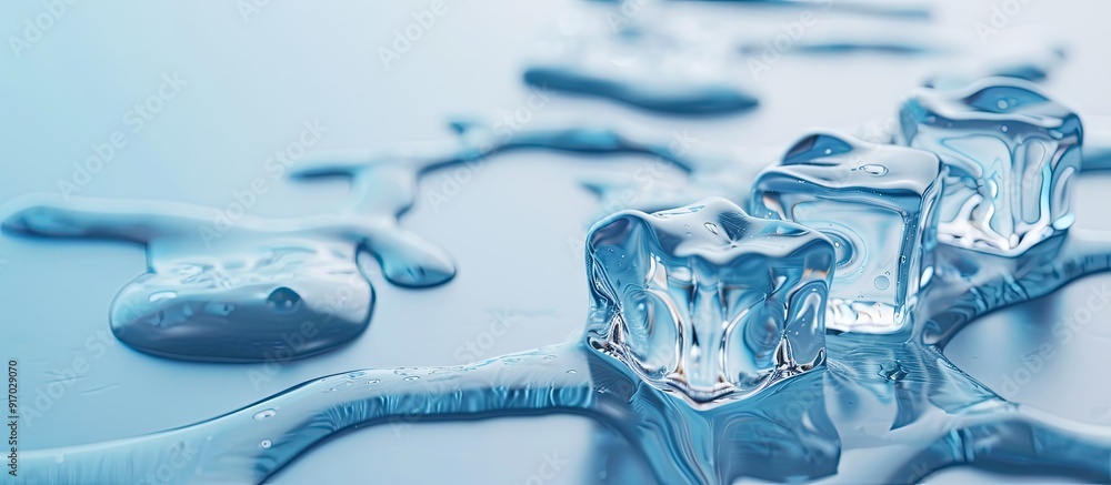 Poster ice cubes melting on a blue surface with copy space image