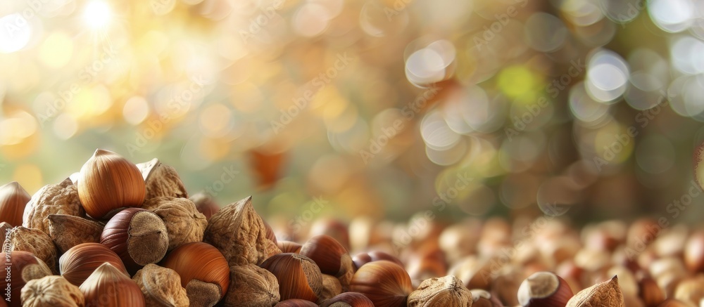 Poster Hazel nuts creating an abstract backdrop with copy space image