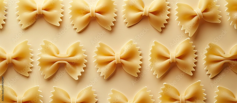 Poster Uncooked pasta in the shape of bow ties with a blank background for writing or design. . image with copy space