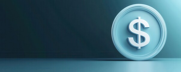 Obraz premium Blue monochromatic image of a 3D dollar coin symbol, representing financial, investment, and business concepts on a gradient background.