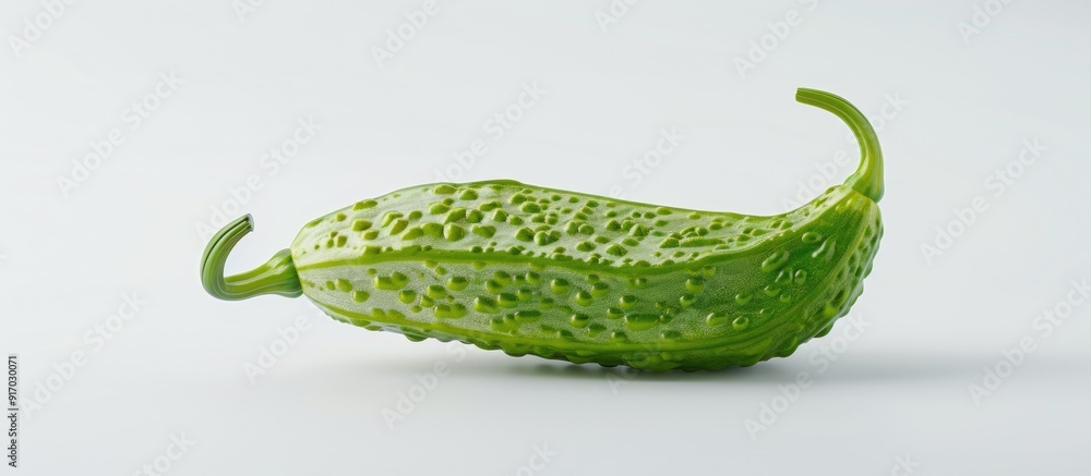 Poster bitter gourd displayed on a white backdrop with copy space image