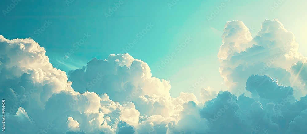 Aufkleber a serene summer blue sky with a gradient of fluffy white clouds creating a picturesque view showcasi